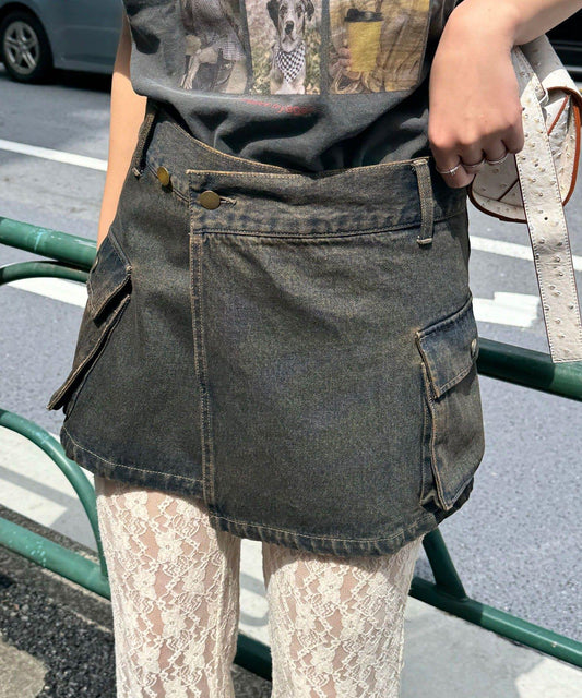 牛仔卷邊裙