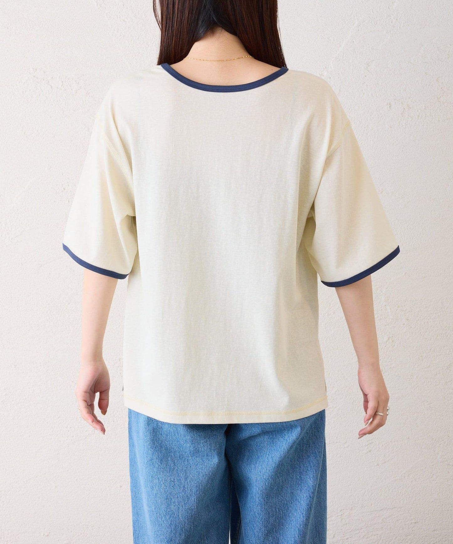 透視細條紋LOGO刺繡環領T恤