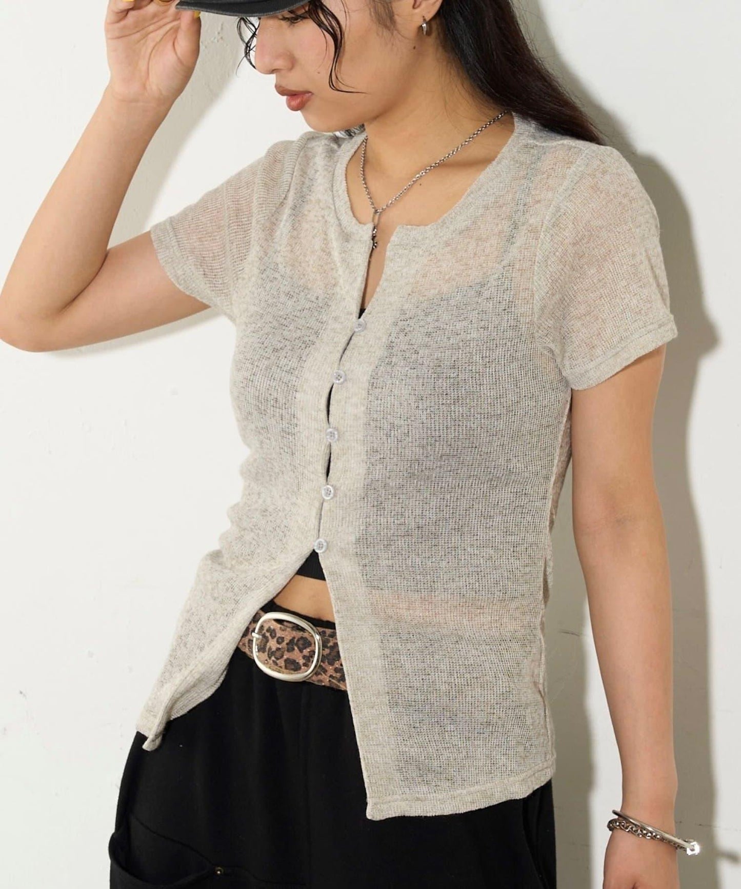 透視修身短袖開衫