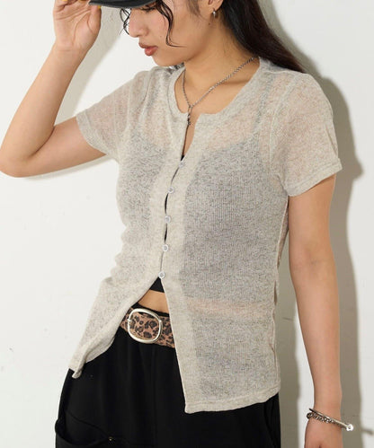 透視修身短袖開衫