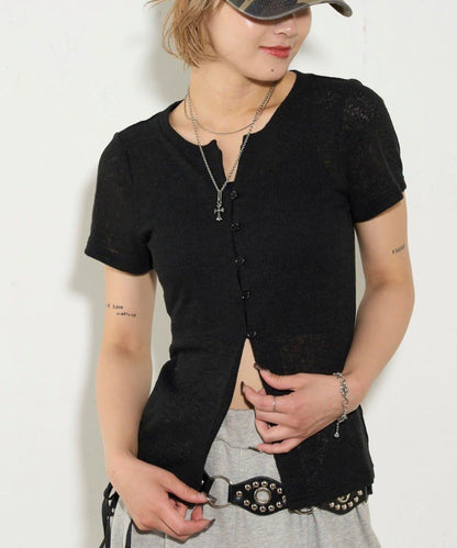 透視修身短袖開衫