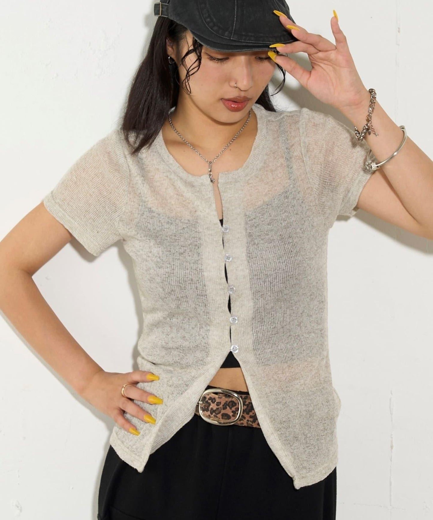 透視修身短袖開衫