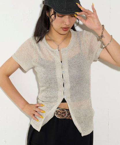 透視修身短袖開衫