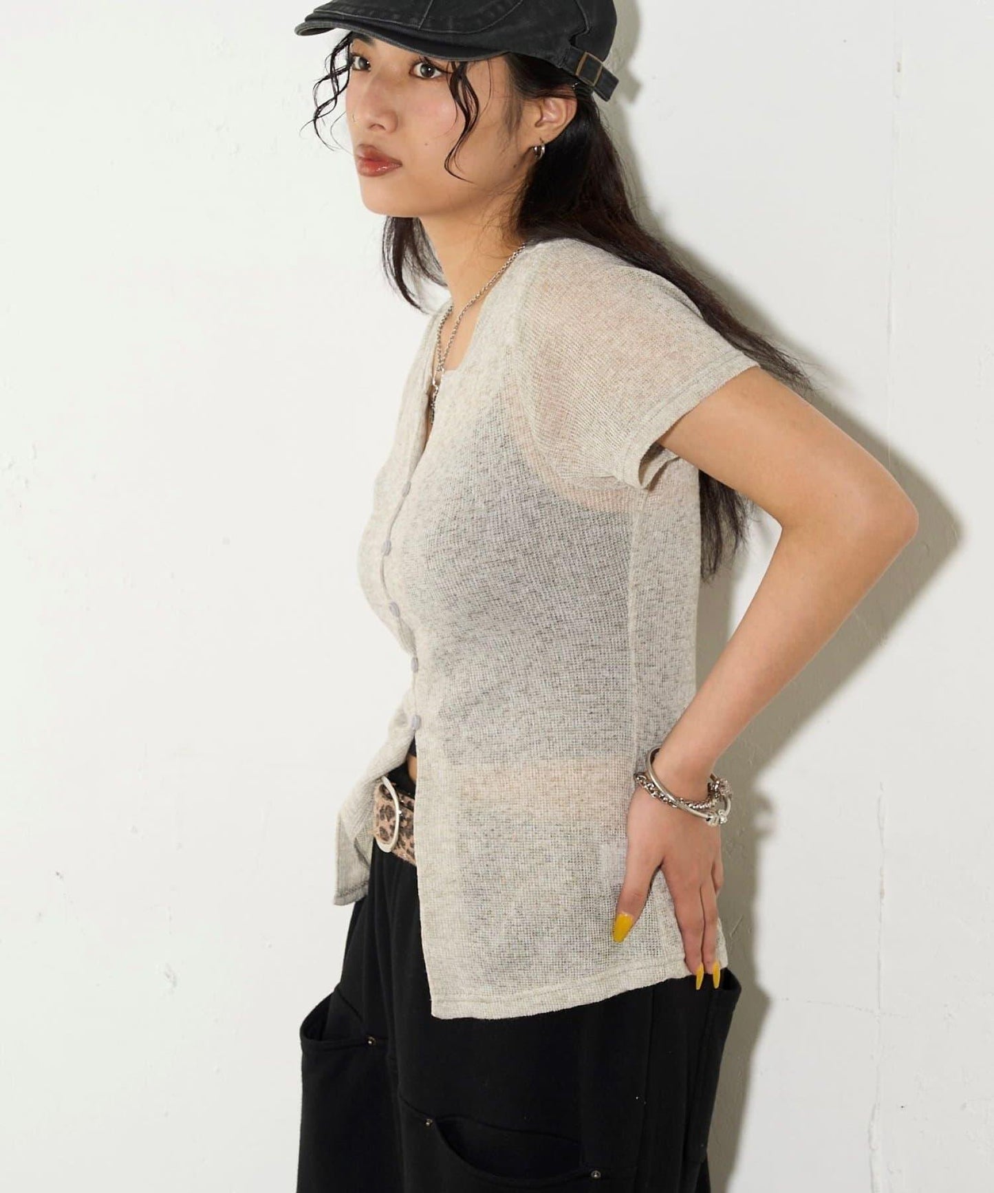 透視修身短袖開衫