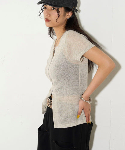 透視修身短袖開衫