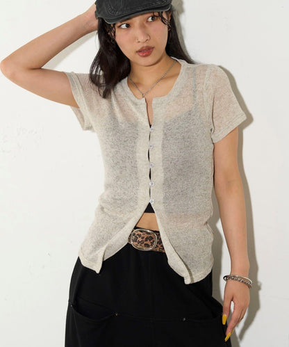 透視修身短袖開衫