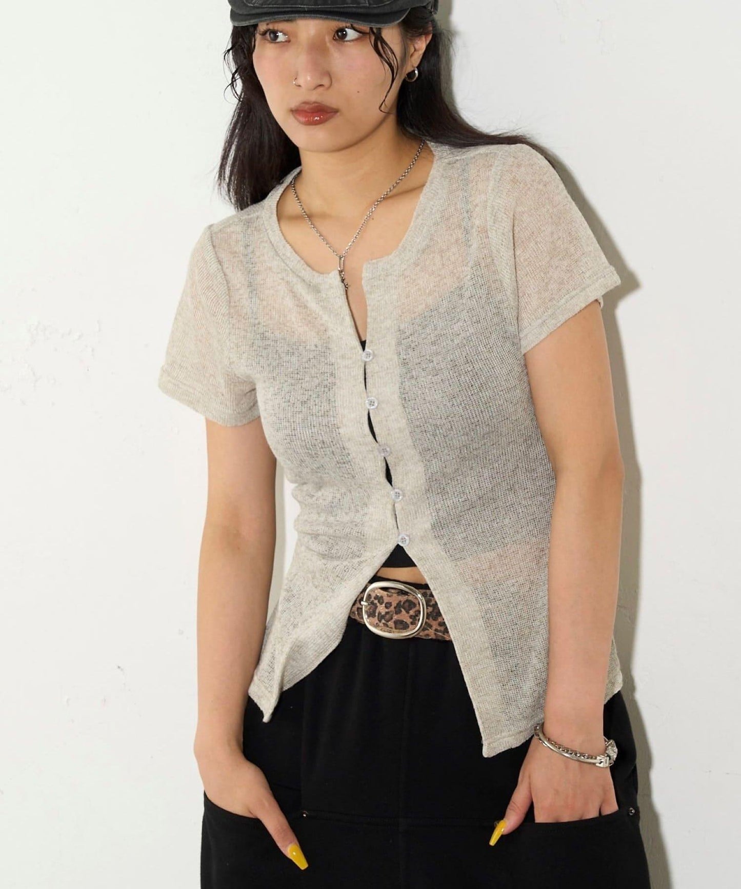 透視修身短袖開衫