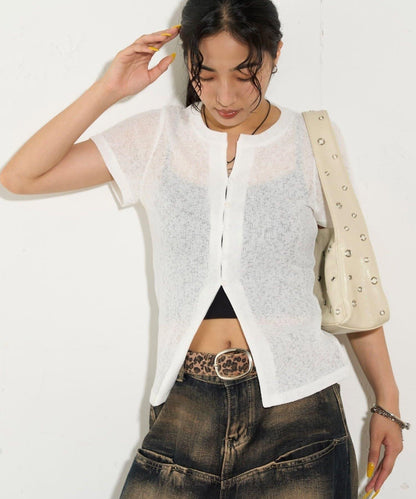 透視修身短袖開衫