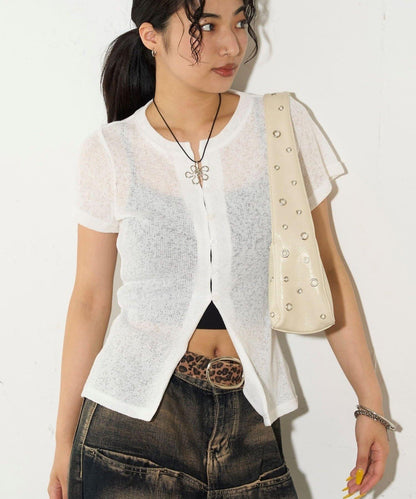 透視修身短袖開衫