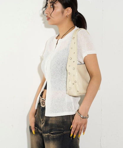 透視修身短袖開衫