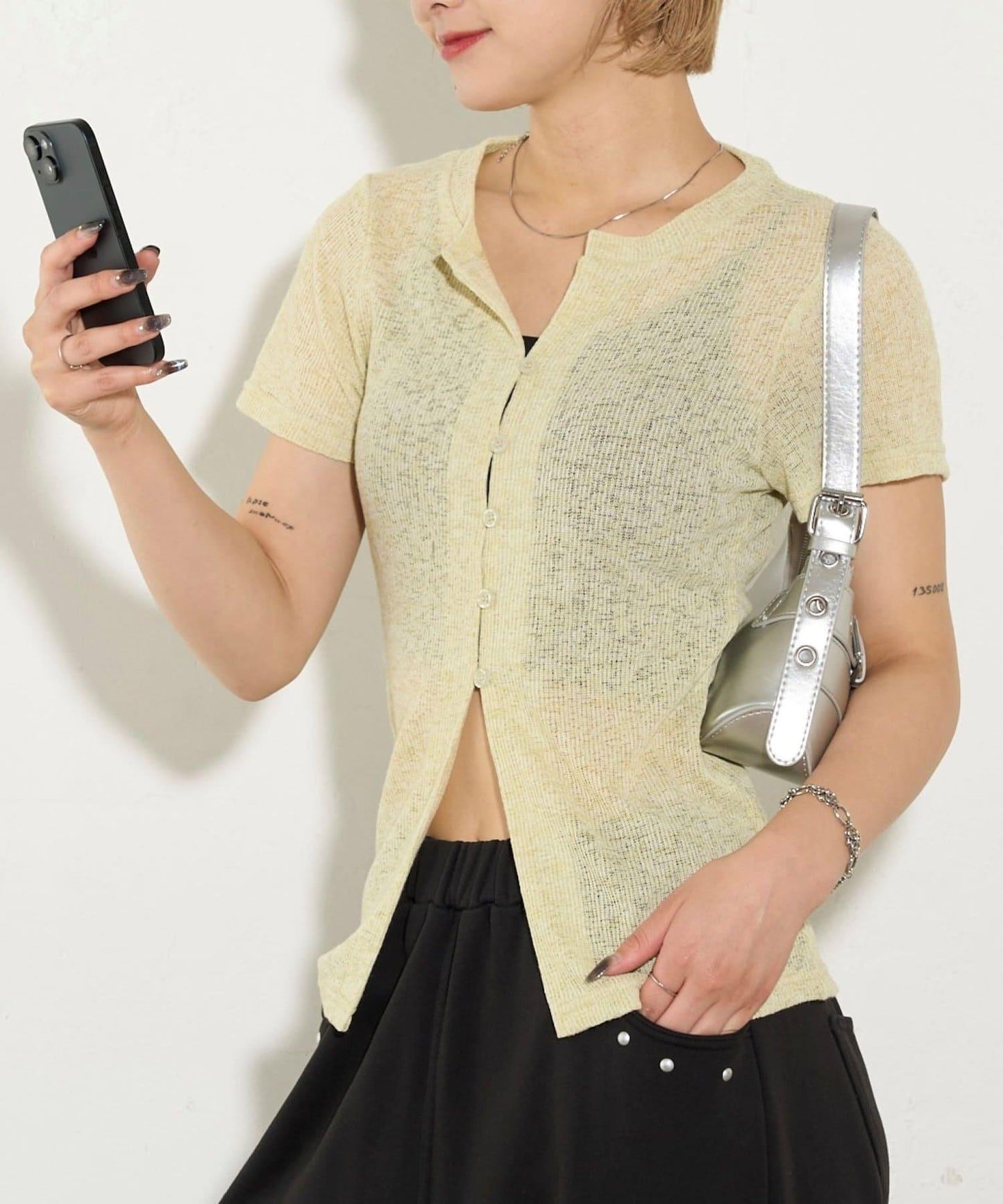 透視修身短袖開衫