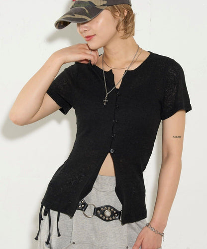 透視修身短袖開衫