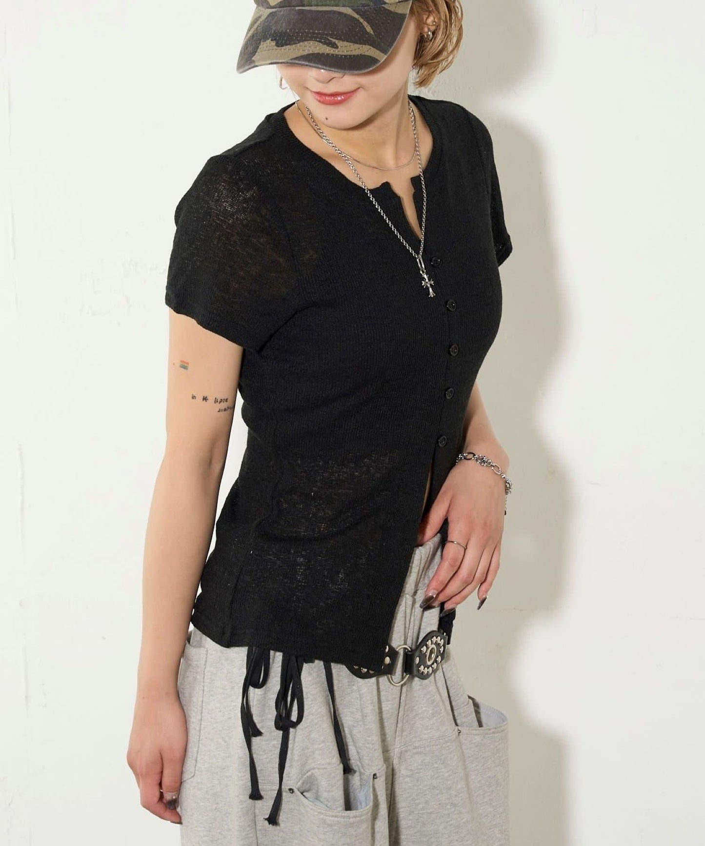 透視修身短袖開衫