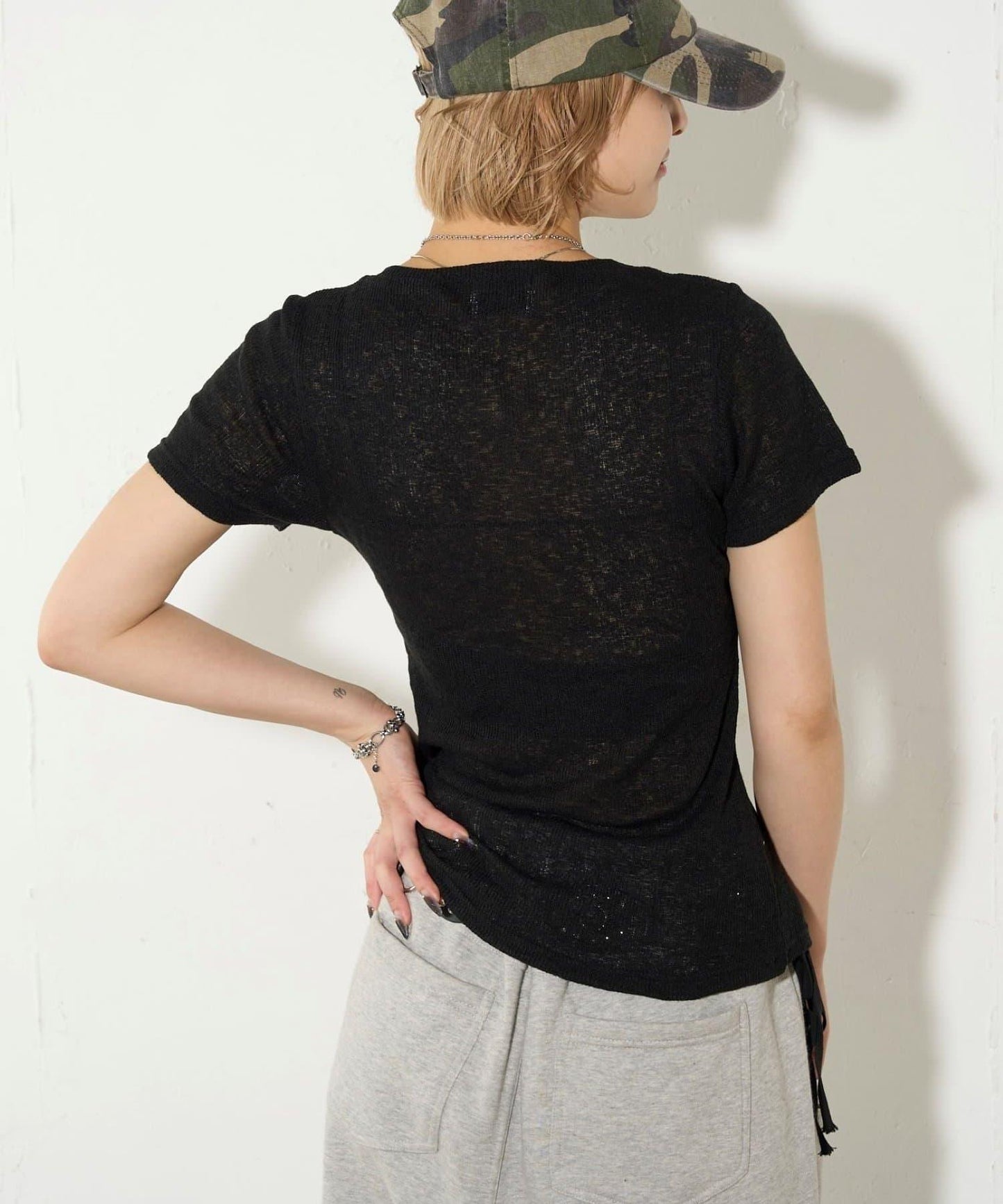 透視修身短袖開衫