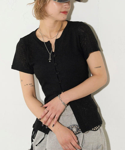 透視修身短袖開衫