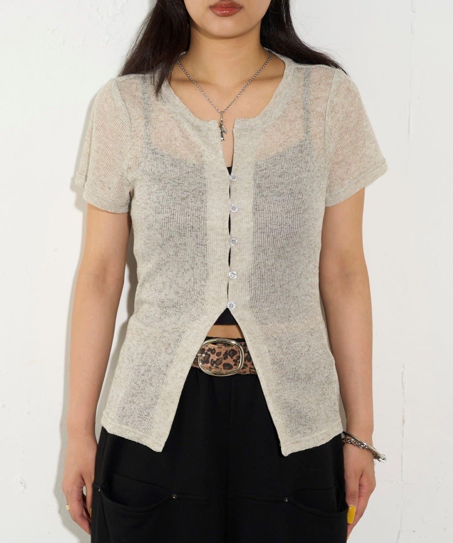 透視修身短袖開衫