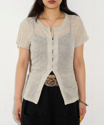 透視修身短袖開衫