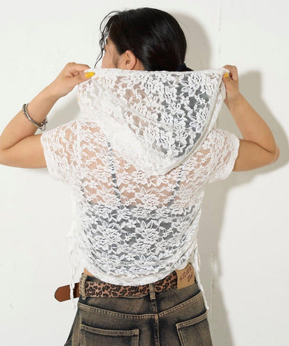 透視亨利領短袖帽衫