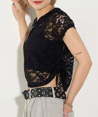 透視亨利領短袖帽衫