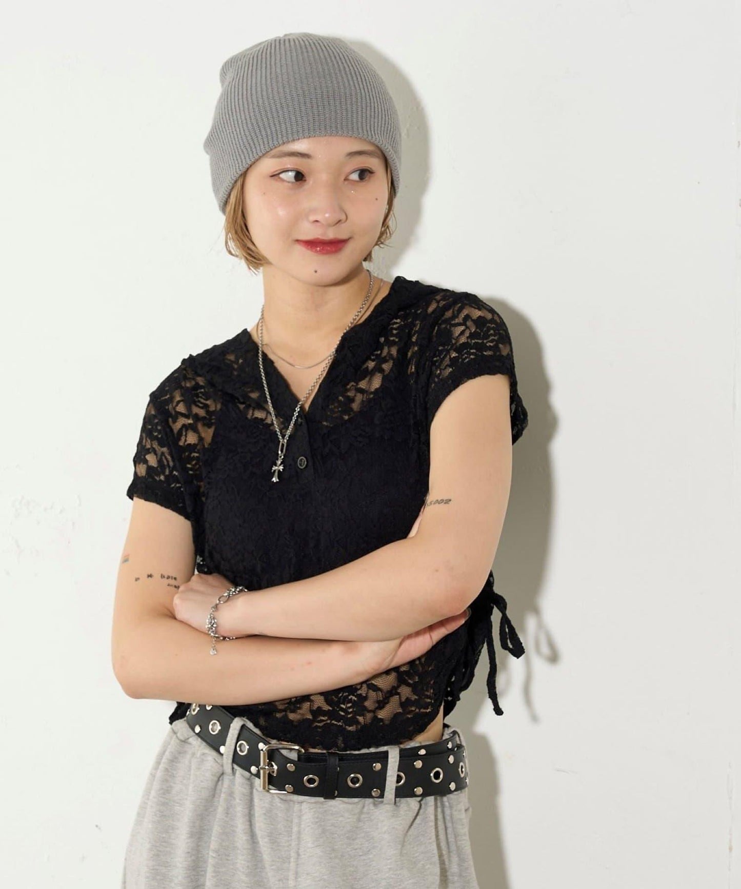 透視亨利領短袖帽衫