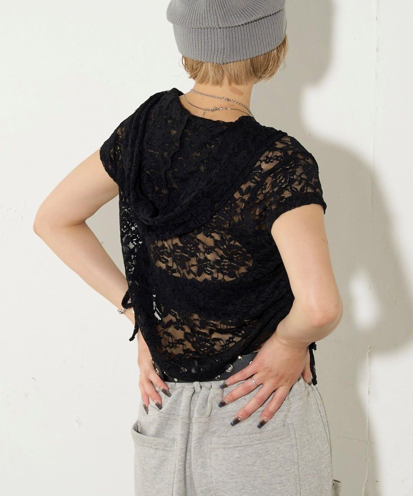 透視亨利領短袖帽衫