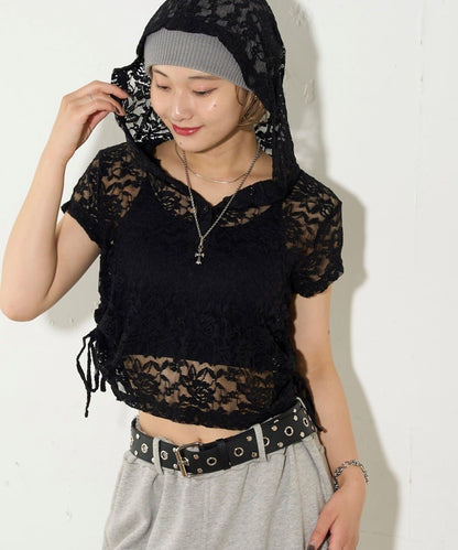 透視亨利領短袖帽衫