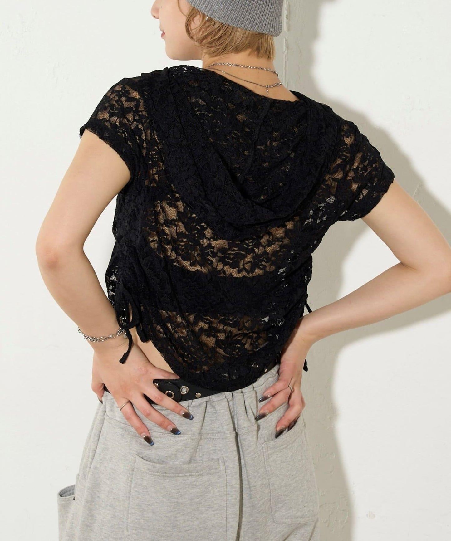 透視亨利領短袖帽衫