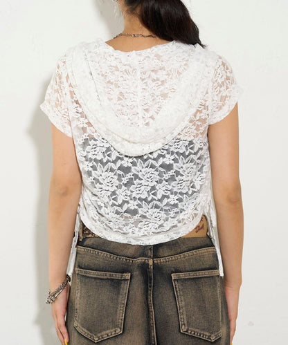 透視亨利領短袖帽衫