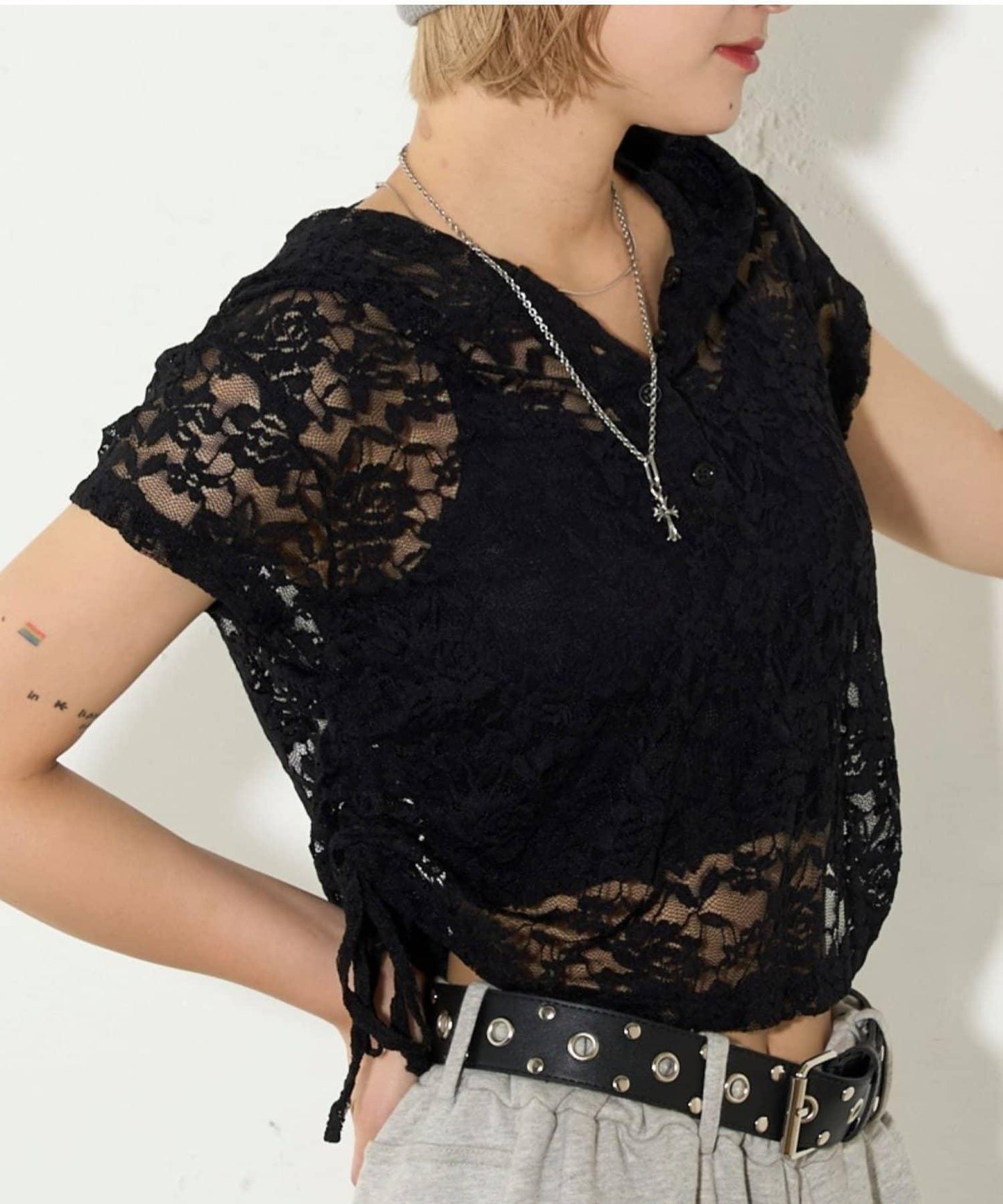 透視亨利領短袖帽衫