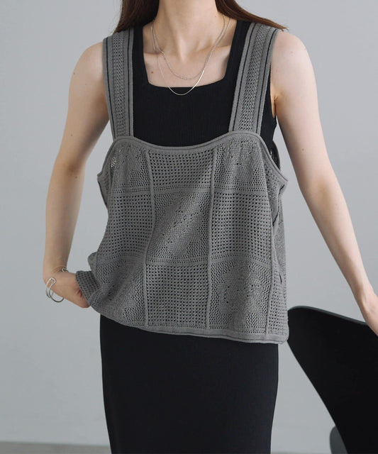 配色透視編織背心