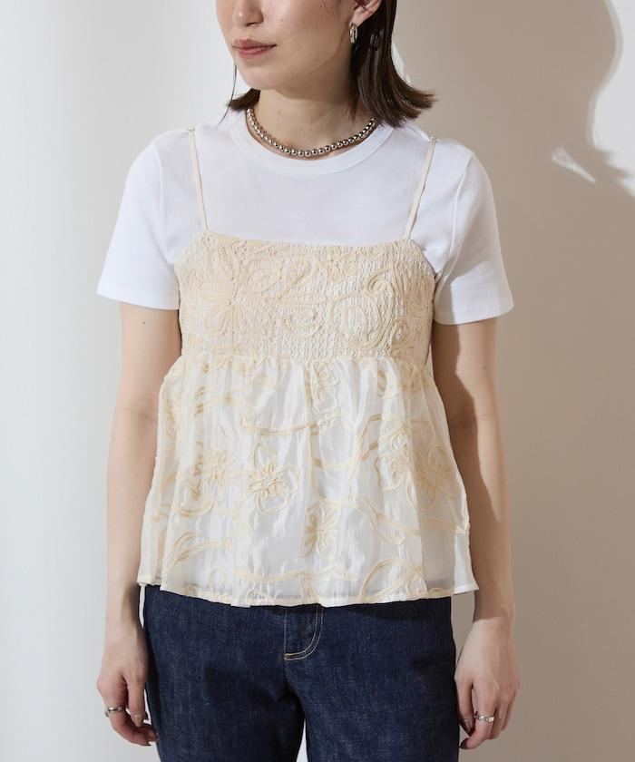 刺繡蕾絲網紗吊帶背心上衣