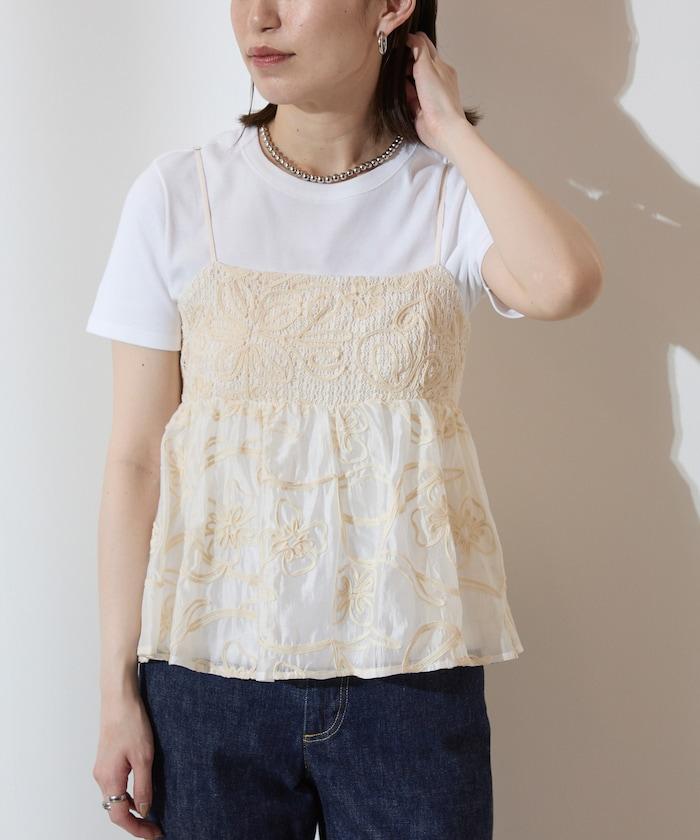 刺繡蕾絲網紗吊帶背心上衣