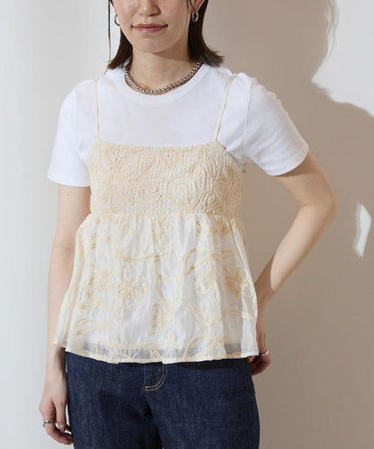 刺繡蕾絲網紗吊帶背心上衣