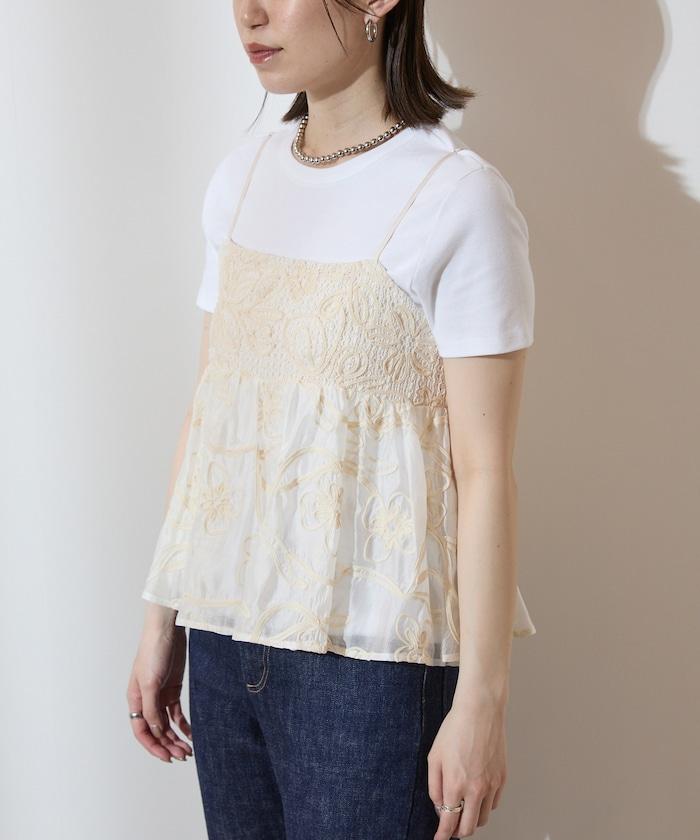 刺繡蕾絲網紗吊帶背心上衣