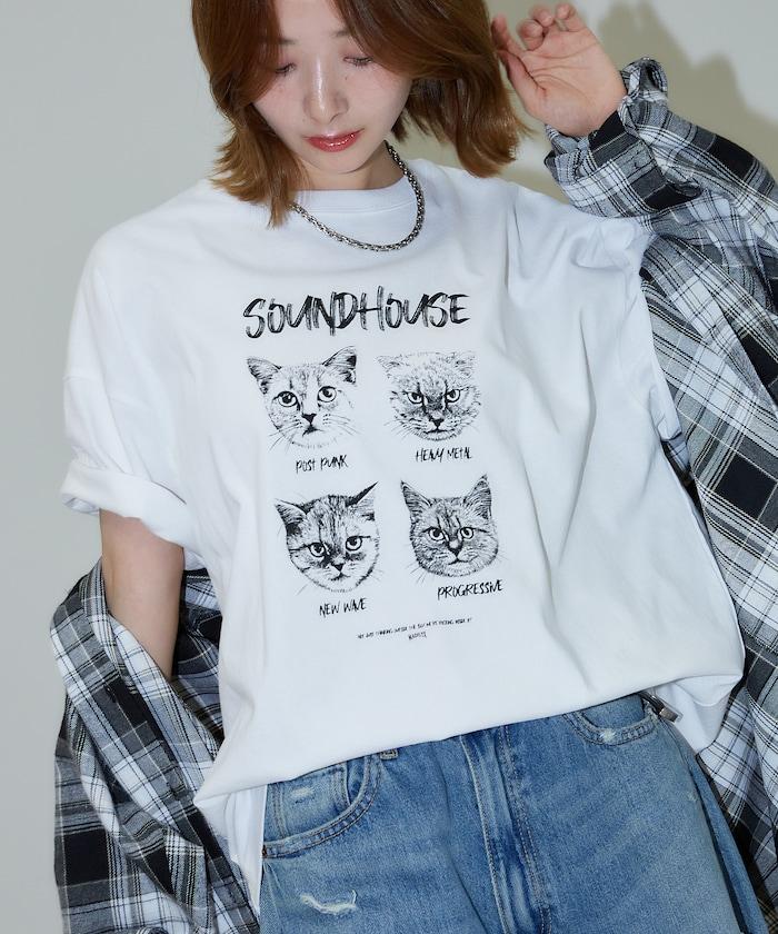 "SOUNDHOUSE" 4只貓 動物印花T恤