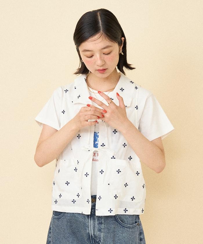 印度 小花刺繡 領子配飾蝴蝶結馬甲＜可搭配套裝＞