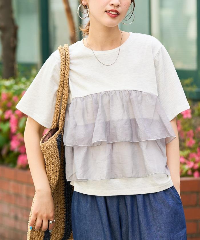 歐根紗對接半袖T恤