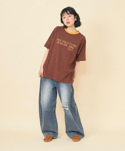 藍色圓領印花T恤