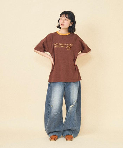 藍色圓領印花T恤