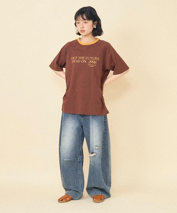 藍色圓領印花T恤