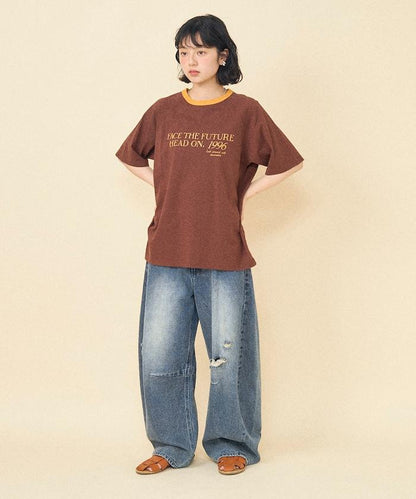 藍色圓領印花T恤