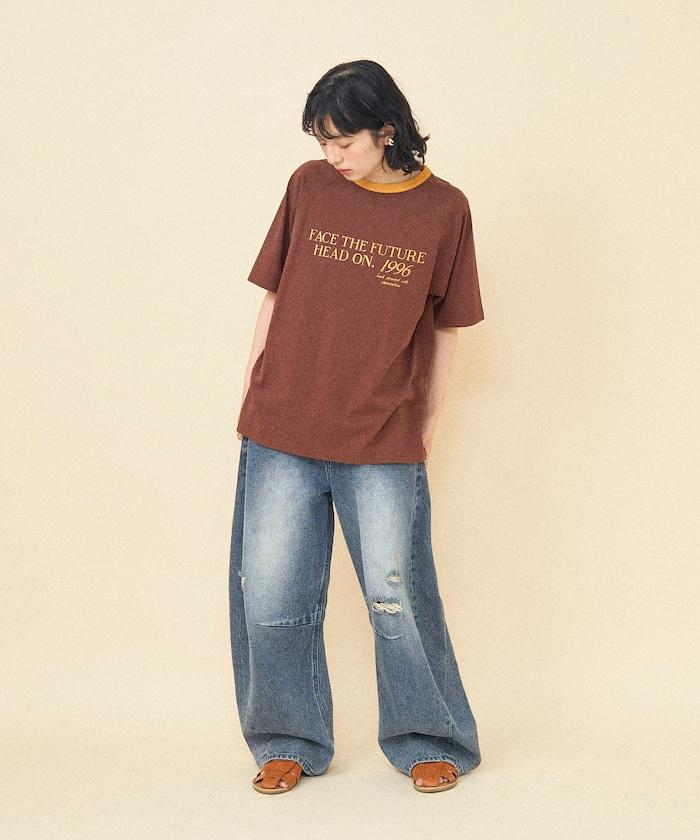 藍色圓領印花T恤