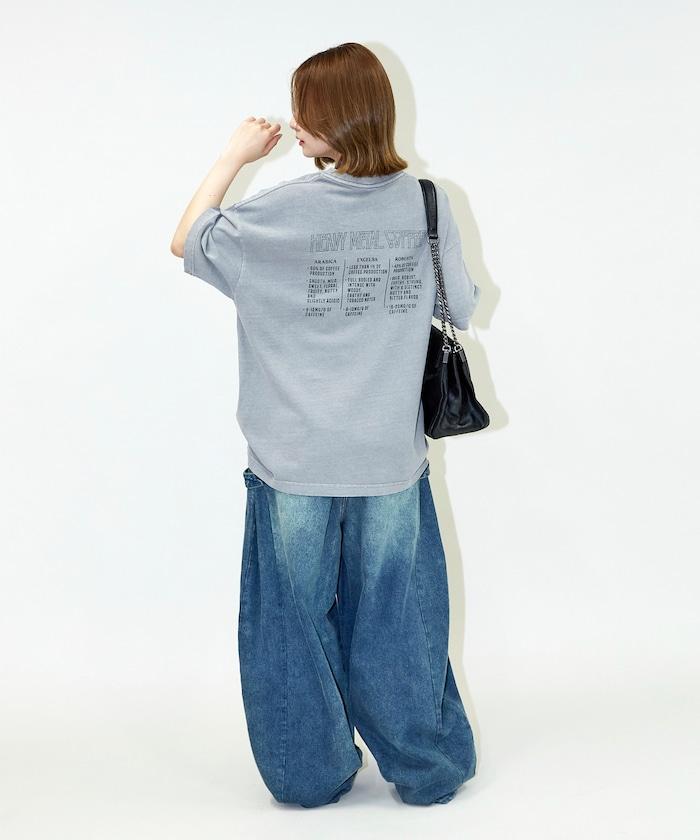 大號剪裁 皮革染色 裂紋印花 圓領T恤 / 重金屬咖啡 【限定推出】