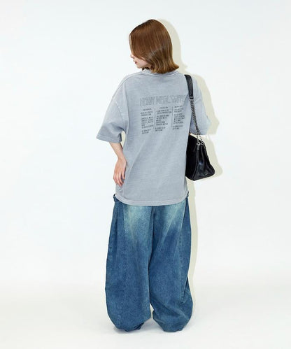 大號剪裁 皮革染色 裂紋印花 圓領T恤 / 重金屬咖啡 【限定推出】