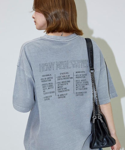 大號剪裁 皮革染色 裂紋印花 圓領T恤 / 重金屬咖啡 【限定推出】