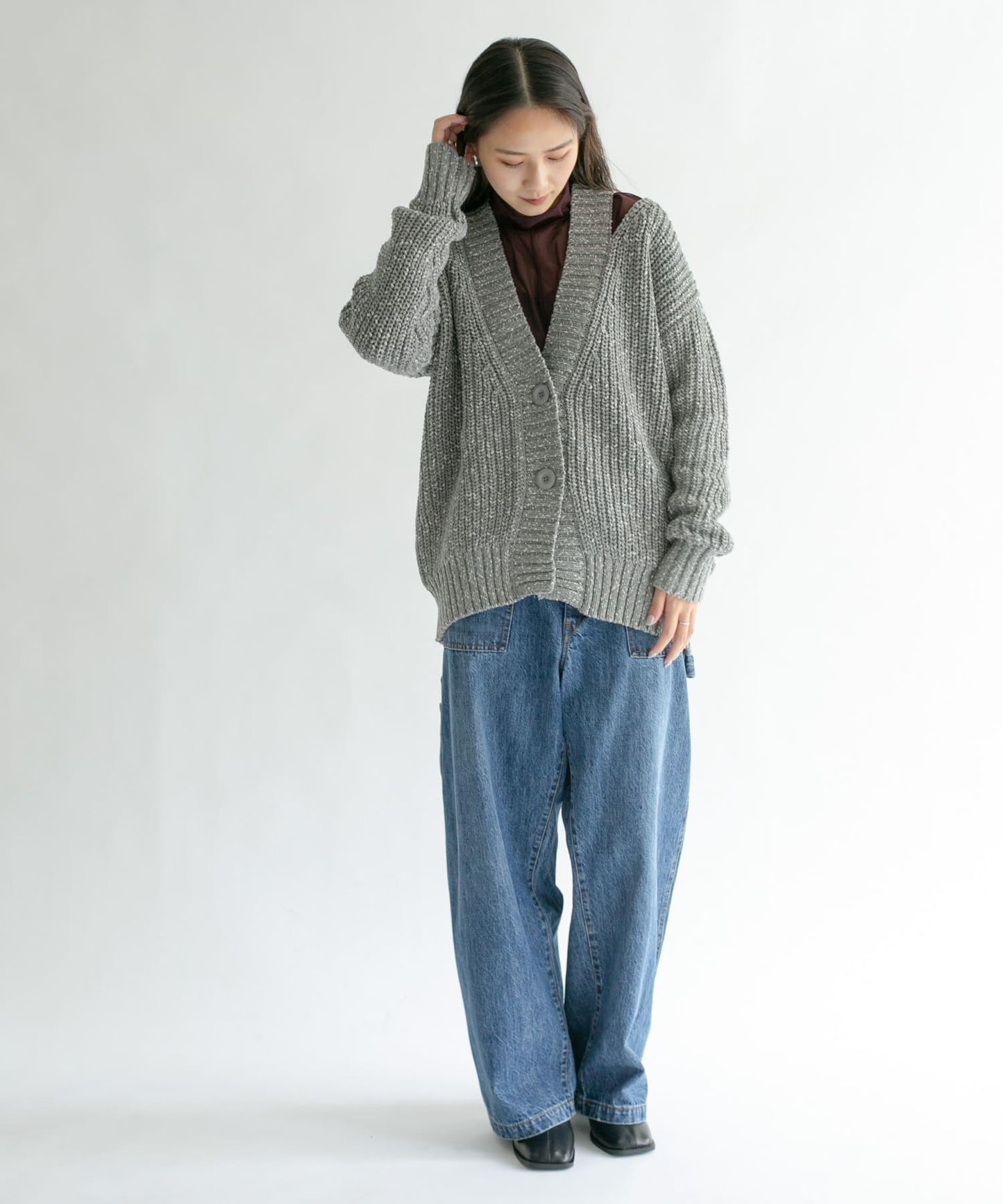 肩部開叉寬鬆針織開衫