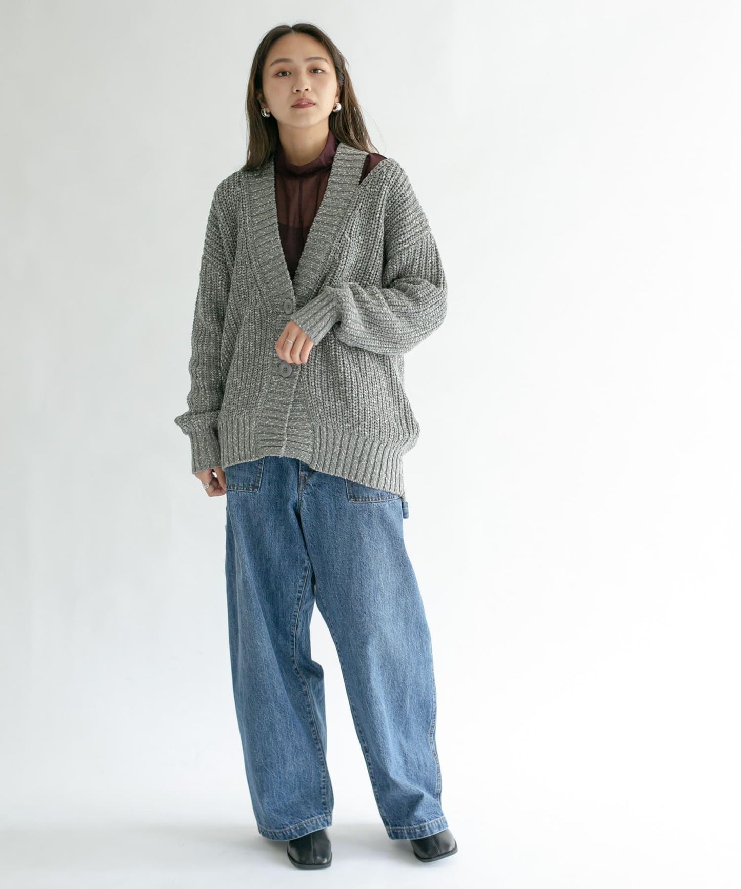 肩部開叉寬鬆針織開衫