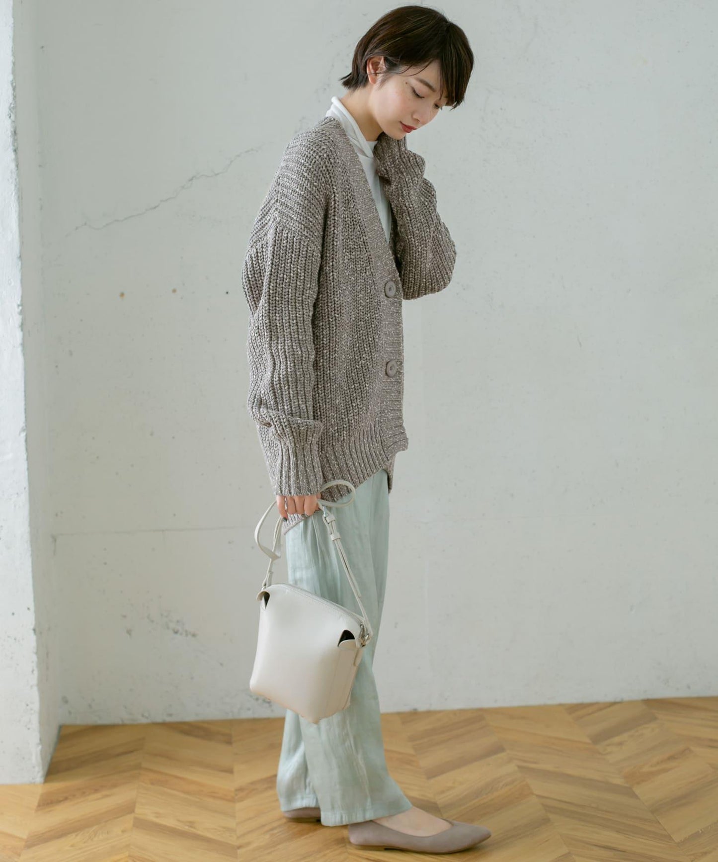 肩部開叉寬鬆針織開衫