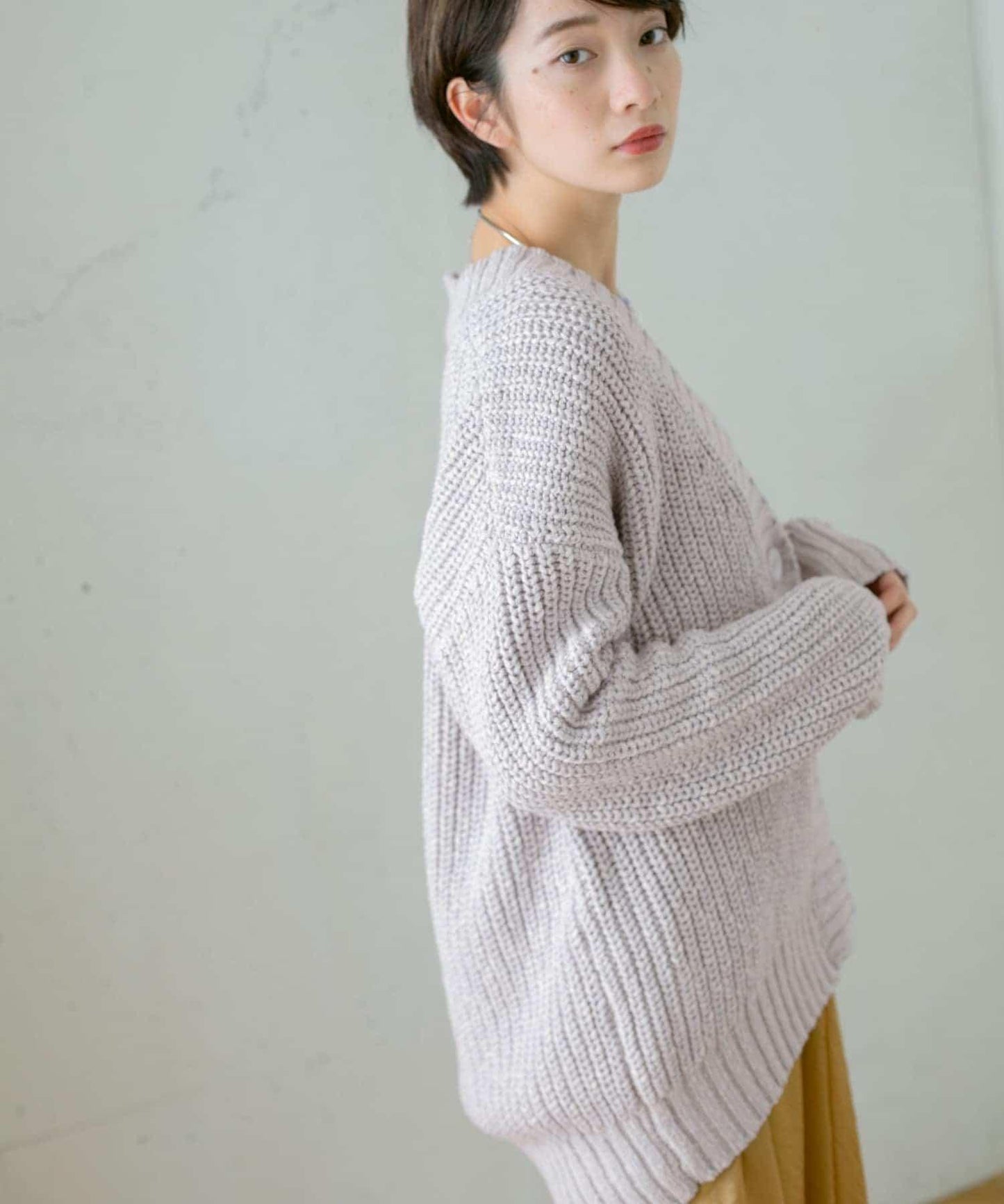 肩部開叉寬鬆針織開衫