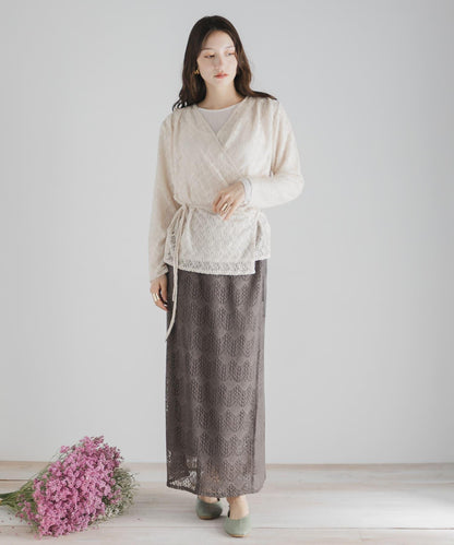 交叉領蕾絲襯衫